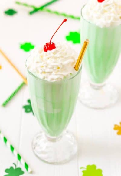 This Shamrock Shake is a McDonald's Copycat recipe that tastes just like the real thing! A thick and sweet vanilla mint shake for St. Patrick's Day!