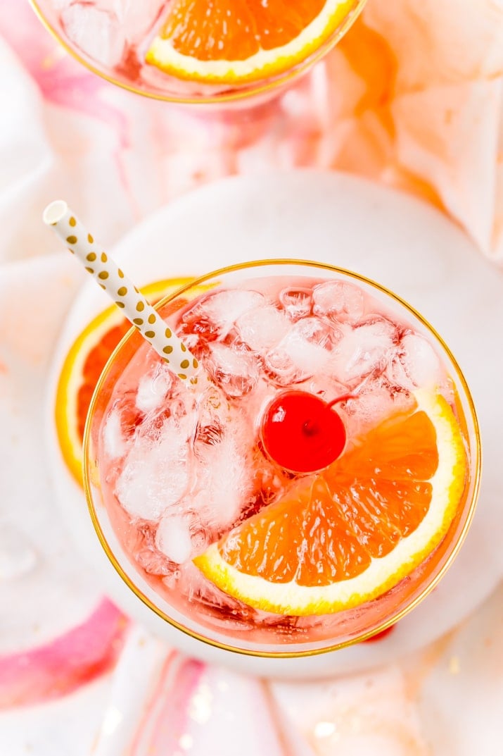 Overhead photo of a shirley temple drink.