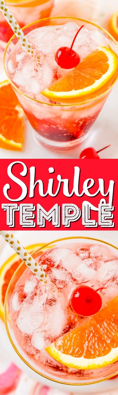 This Shirley Temple drink is a classic and nostalgic mocktail recipe made with homemade grenadine, ginger ale, ice, and an orange slice! via @sugarandsoulco
