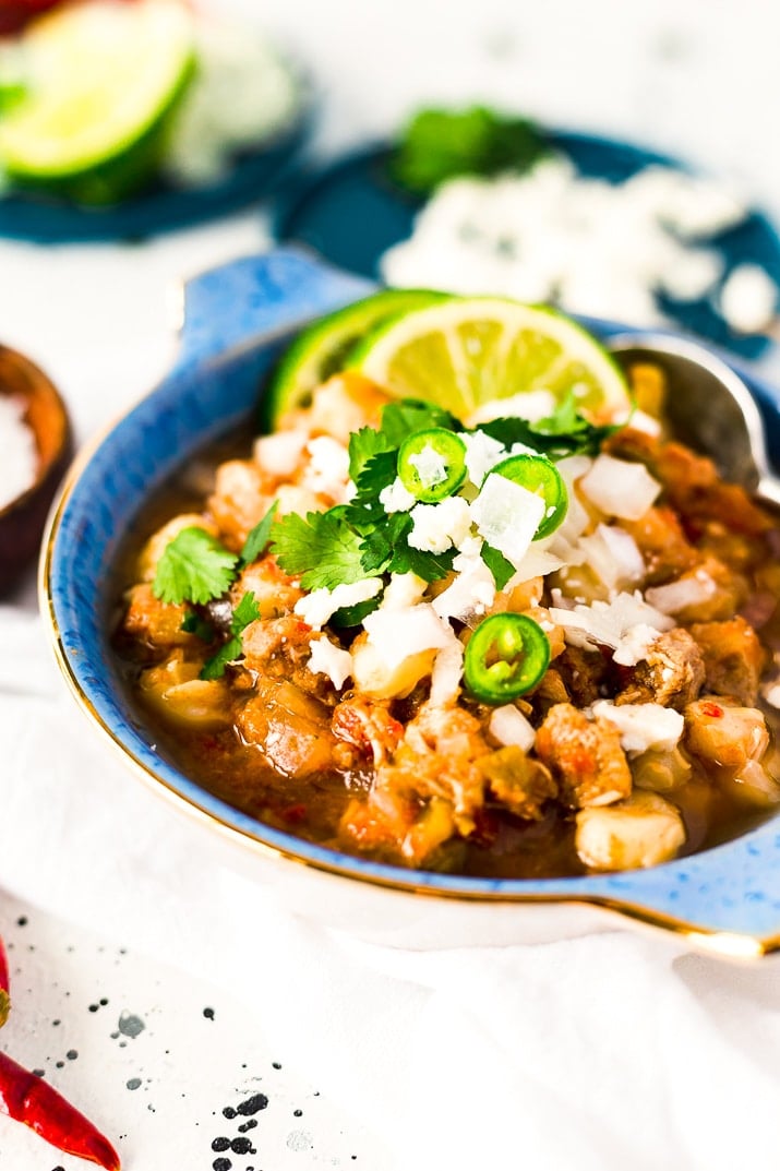 Mexican Posole in Blue dish