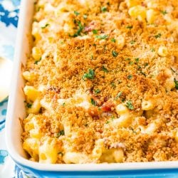 This Three Cheese Bacon Mac and Cheese is loaded up with crispy baked bacon and three different kinds of cheese, it's to die for!