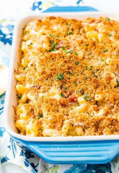 This Three Cheese Bacon Mac and Cheese is loaded up with crispy baked bacon and three different kinds of cheese, it's to die for!