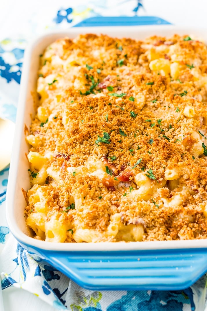 This Three Cheese Bacon Mac and Cheese is loaded up with crispy baked bacon and three different kinds of cheese, it's to die for!