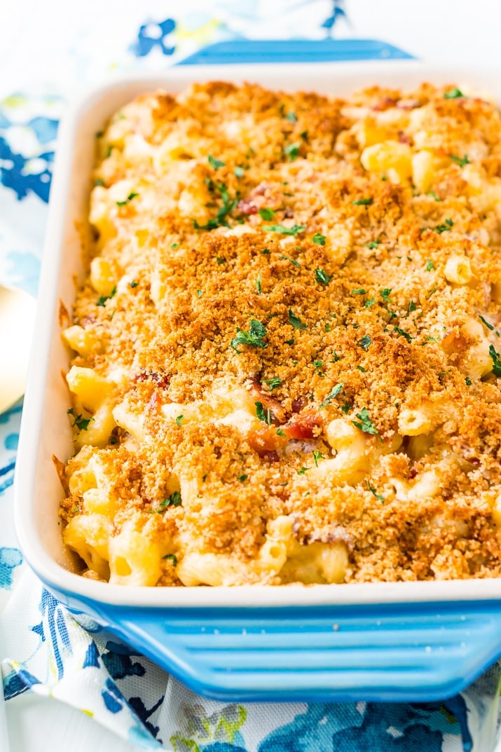 This Three Cheese Bacon Mac and Cheese is loaded up with crispy baked bacon and three different kinds of cheese, it's to die for!
