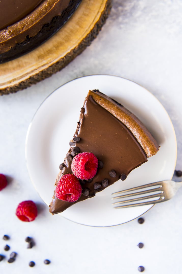 Triple Chocolate Cheesecake Recipe on white plate