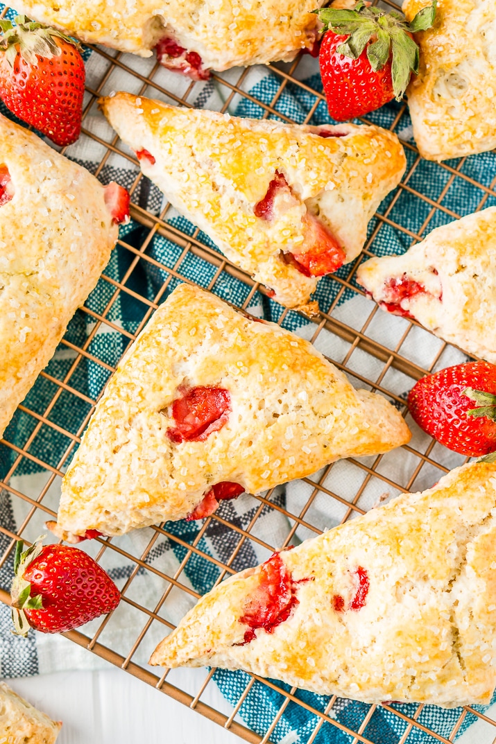 These Strawberry Scones are loaded with fresh, juicy berries and a hint of lemon zest. They're simple to make and a classic breakfast or light treat for spring and summer!