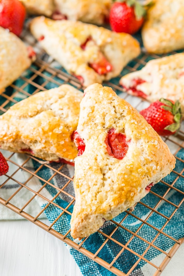 These Strawberry Scones are loaded with fresh, juicy berries and a hint of lemon zest. They're simple to make and a classic breakfast or light treat for spring and summer!