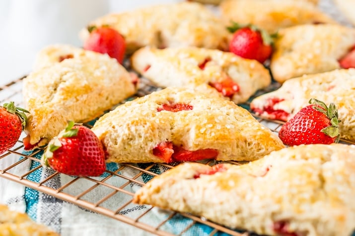 These Strawberry Scones are loaded with fresh, juicy berries and a hint of lemon zest. They're simple to make and a classic breakfast or light treat for spring and summer!