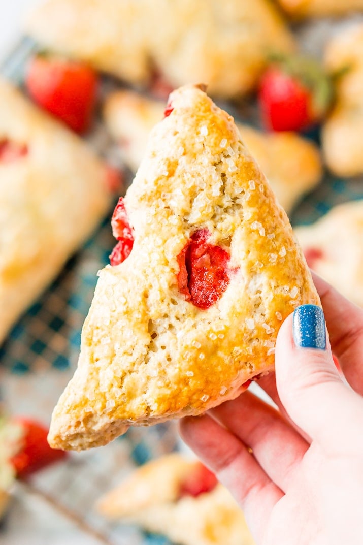 These Strawberry Scones are loaded with fresh, juicy berries and a hint of lemon zest. They're simple to make and a classic breakfast or light treat for spring and summer!