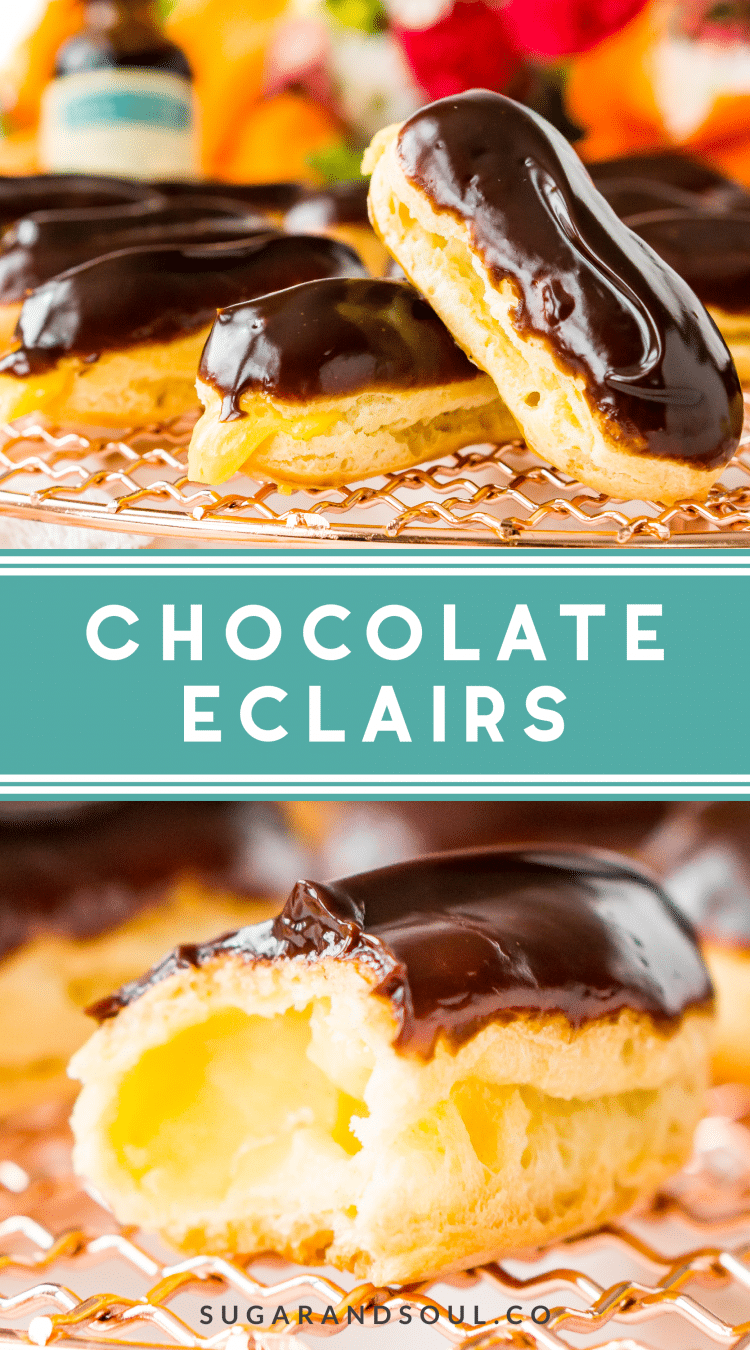 The Eclair is a classic French pastry traditionally made with choux dough, pastry cream filling, and dipped in a rich chocolate glaze. They're a fancy dessert that's easy to make at home!