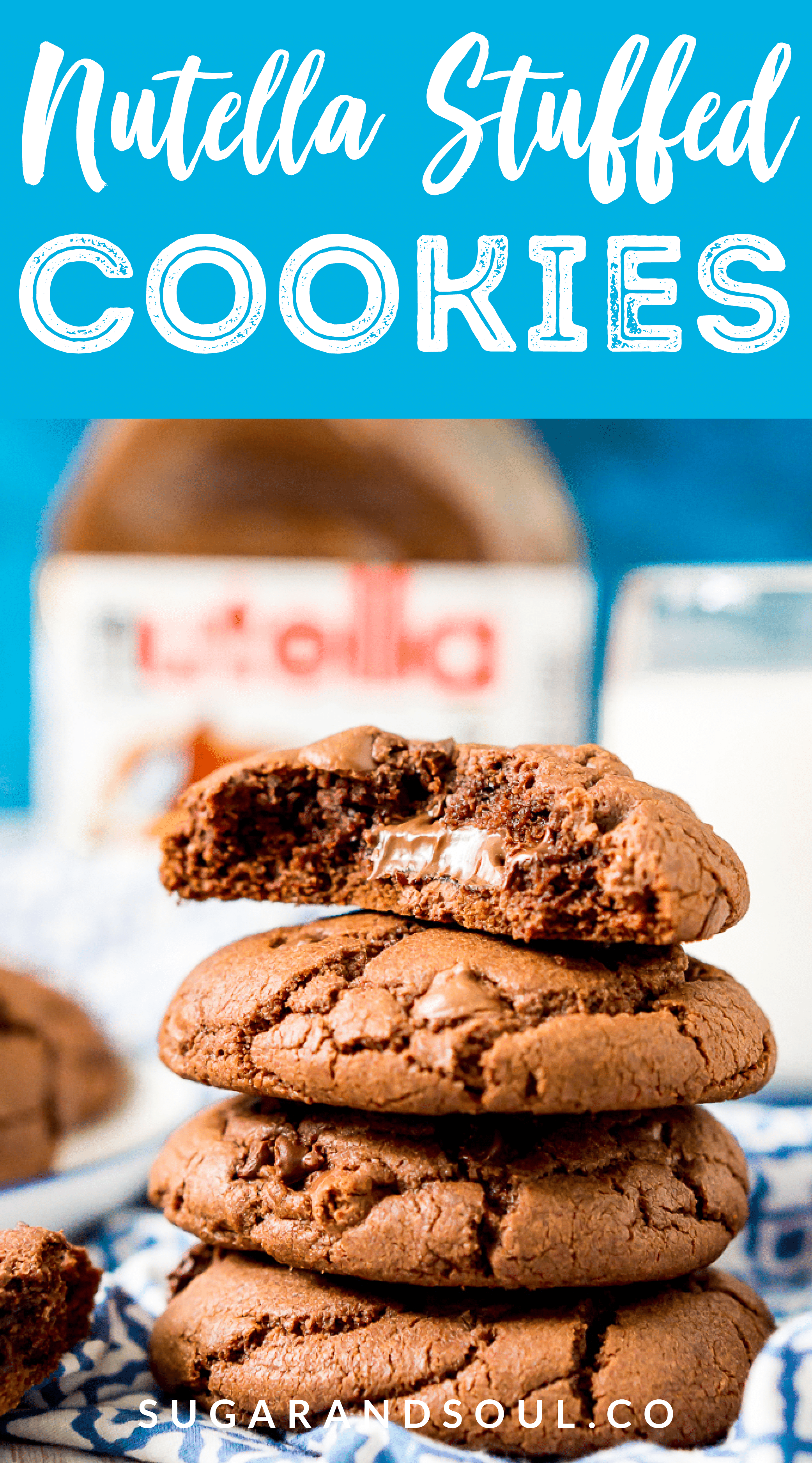 These Nutella Stuffed Cookies are a delicious double chocolate chip cookie that's laced with Nutella and stuffed with a gooey hazelnut chocolate filling. via @sugarandsoulco