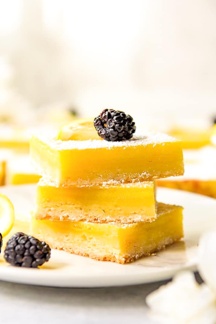 Tart lemon custard & subtly sweet shortbread make these bright and tasty Lemon Bars the perfect summer treat! These highly portable dessert bars can be cut to any size you need, and are great for all your picnics in the park, outdoor barbecues, and pool parties all season long.