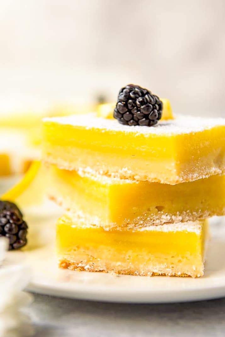 Tart lemon custard & subtly sweet shortbread make these bright and tasty Lemon Bars the perfect summer treat! These highly portable dessert bars can be cut to any size you need, and are great for all your picnics in the park, outdoor barbecues, and pool parties all season long.