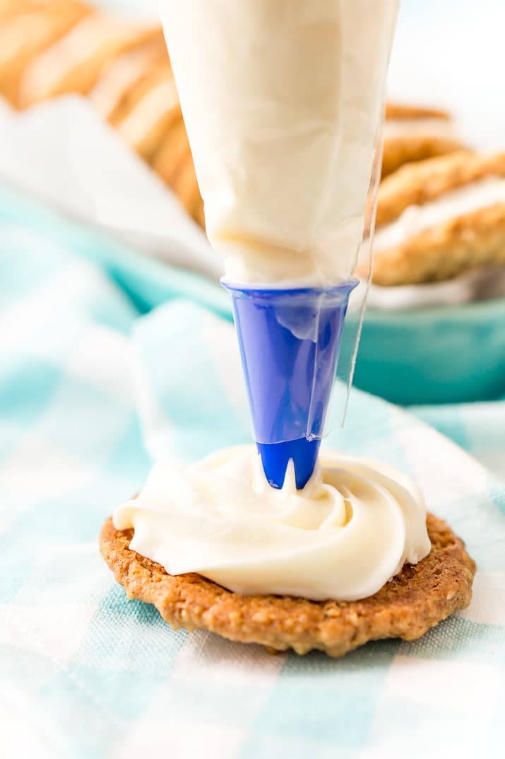 These Oatmeal Cream Pies are soft and chewy just like the ones you grew up with. Sweet oatmeal cookies sandwich a creamy vanilla filling for an easy and delicious dessert!