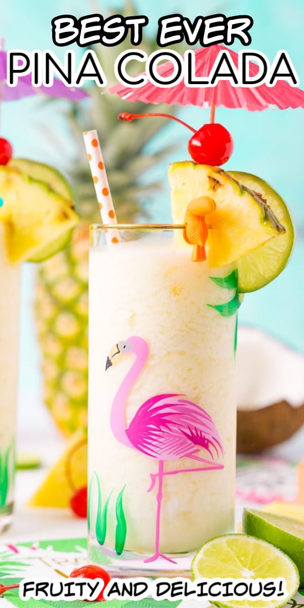 This Pina Colada recipe is a deliciously fruity and frozen drink made with creamy coconut and sweet pineapple and zesty lime juice. Add rum to make things lively or keep it virgin for the whole family to enjoy! via @sugarandsoulco