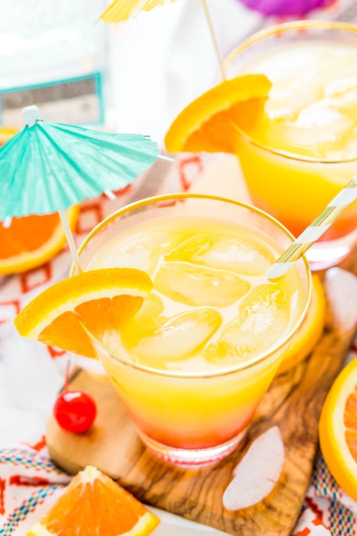 The Tequila Sunrise is an easy, classic cocktail made with zesty orange juice, refreshing tequila, and sweet grenadine. Perfect for hot summer nights and get-togethers!