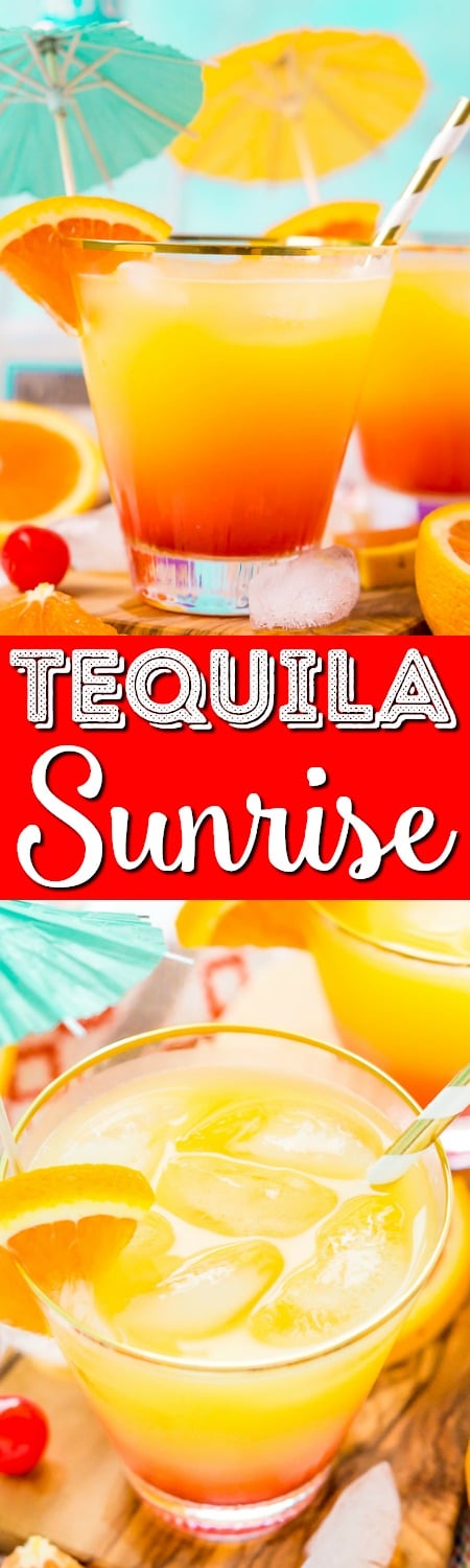 The Tequila Sunrise is an easy, classic cocktail made with zesty orange juice, refreshing tequila, and sweet grenadine. Perfect for hot summer nights and get-togethers!