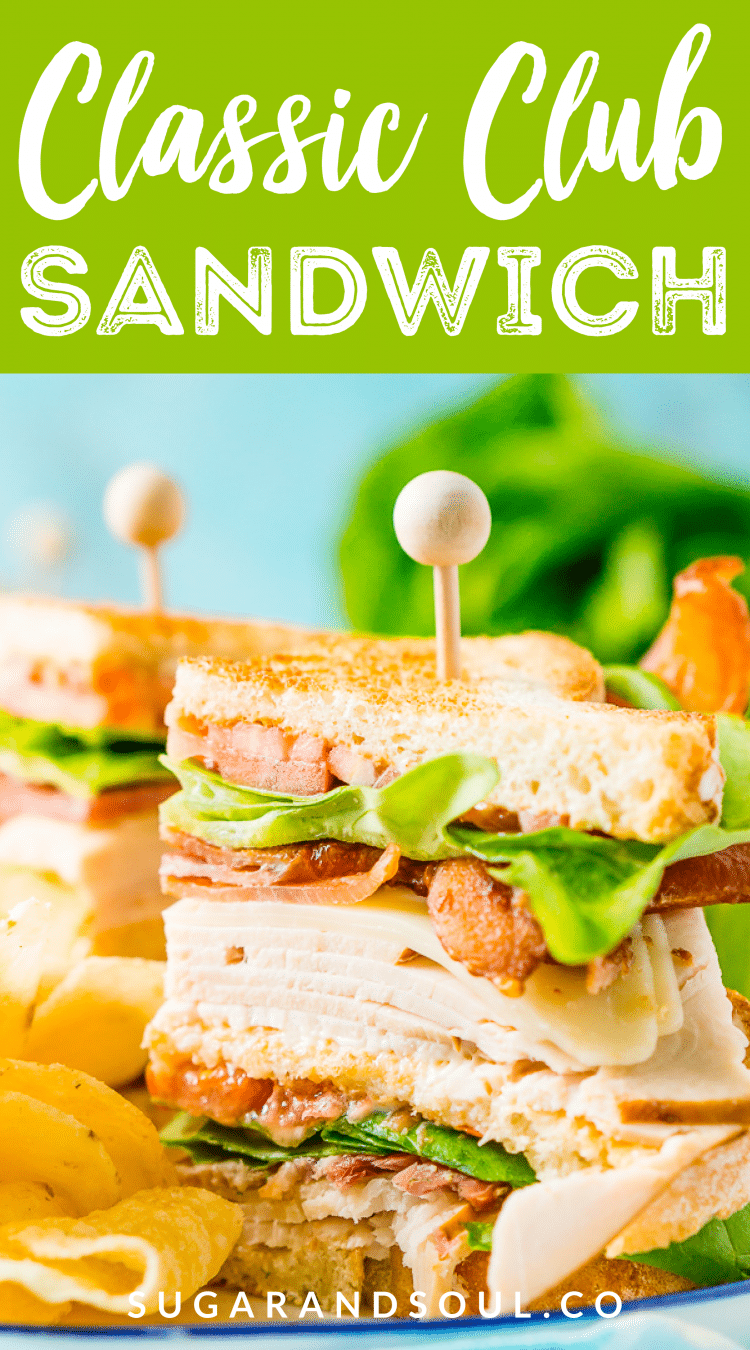 This Club Sandwich Recipe is an easy and classic sandwich made with hickory smoked turkey breast, Swiss cheese, thick-cut bacon, lettuce, tomato, and mayonnaise. It's a great lunch or light dinner recipe!