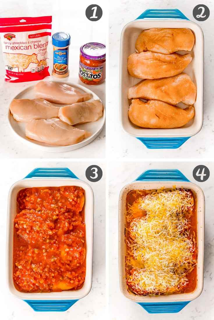 step-by-step photos showing how to make salsa chicken