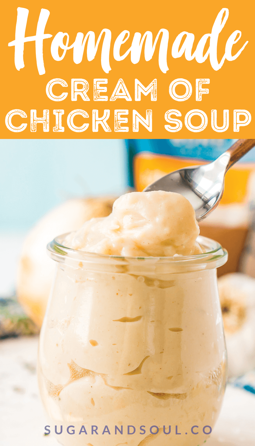 This Homemade Condensed Cream of Chicken Soup is so easy to make and tastes WAY better than the canned stuff! Use it in your favorite recipes like casseroles and chicken pot pie!