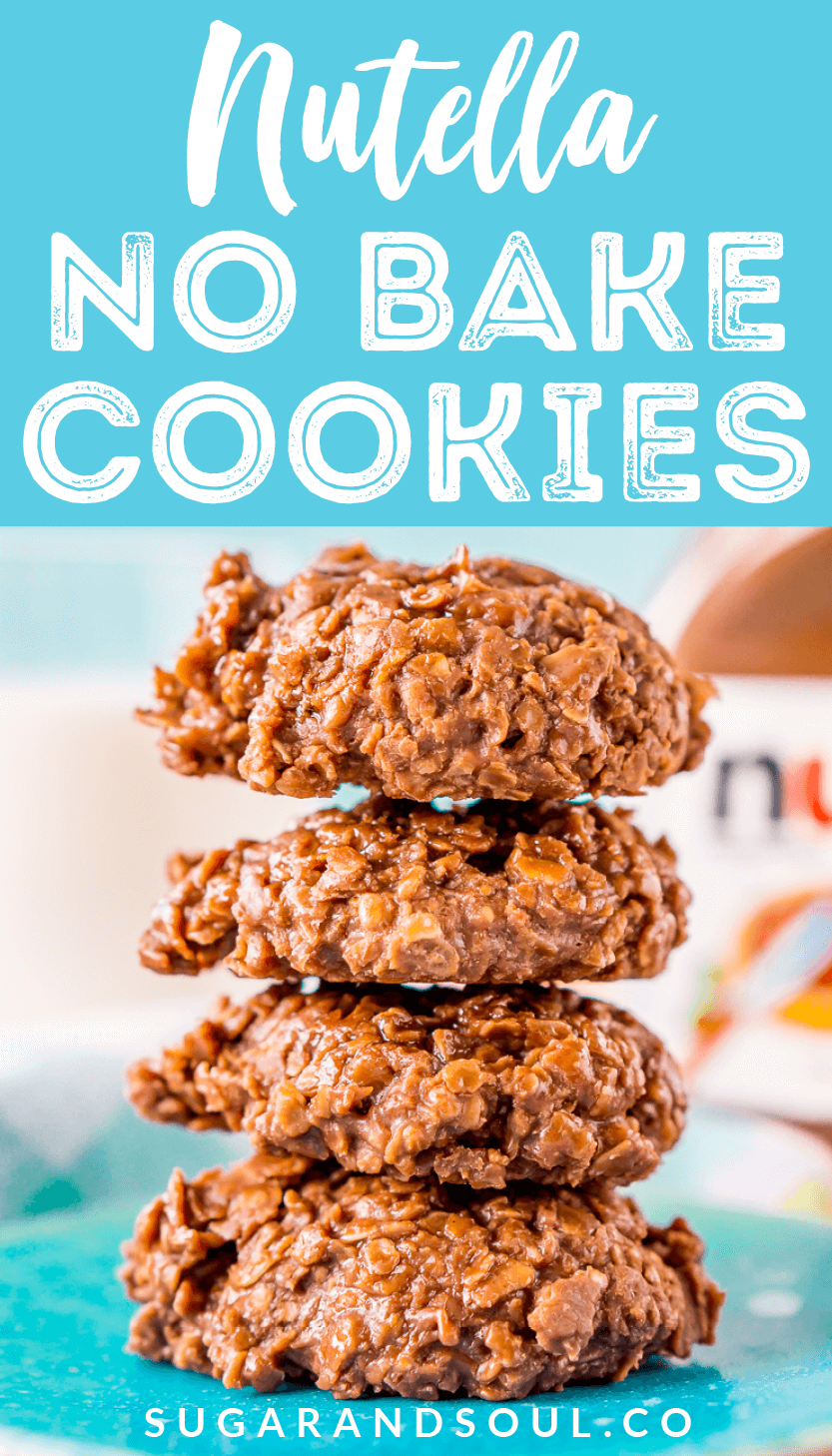 Nutella No Bake Cookies are a yummy way to enjoy the chocolate and hazelnut flavors of everyone’s favorite spread! Made with oatmeal, butter, sugar, milk, vanilla, and Nutella, this recipe is as easy to make as it is delicious! via @sugarandsoulco