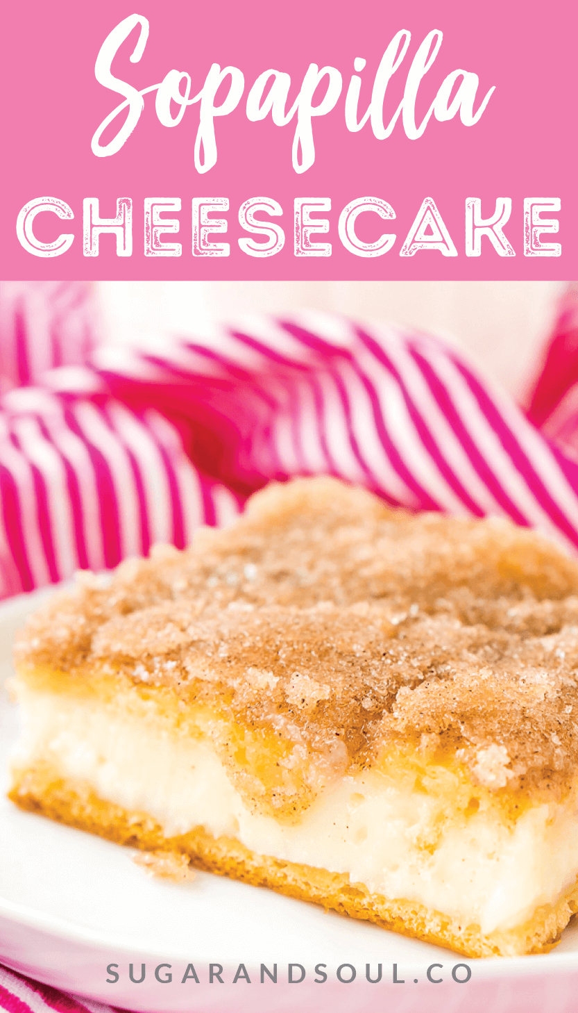 Sopapilla Cheesecake is a Spanish-inspired dessert made with crescent roll dough, cream cheese, cinnamon, sugar, butter, and a drizzle of honey.