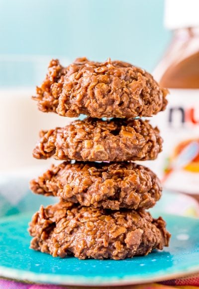 Nutella No Bake Cookies are a yummy way to enjoy the chocolate and hazelnut flavors of everyone’s favorite spread! Made with oatmeal, butter, sugar, milk, vanilla, and Nutella, this recipe is as easy to make as it is delicious!