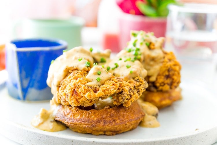 Chicken and Waffles with sauce