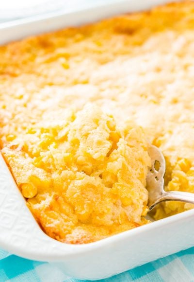 Cheesy Corn Casserole is an easy, no-effort side dish made with just 6 ingredients and ready for the oven in just 5 minutes! It's an instant family favorite during the holidays!