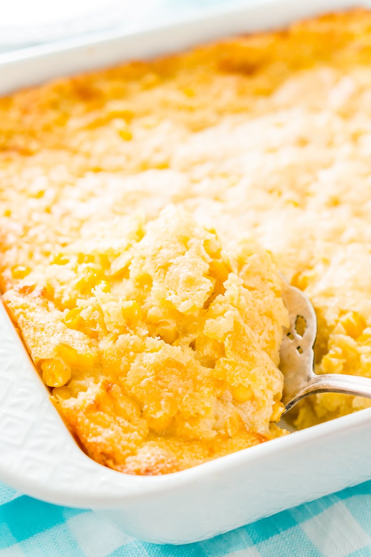 Cheesy Corn Casserole is an easy, no-effort side dish made with just 6 ingredients and ready for the oven in just 5 minutes! It's an instant family favorite during the holidays!