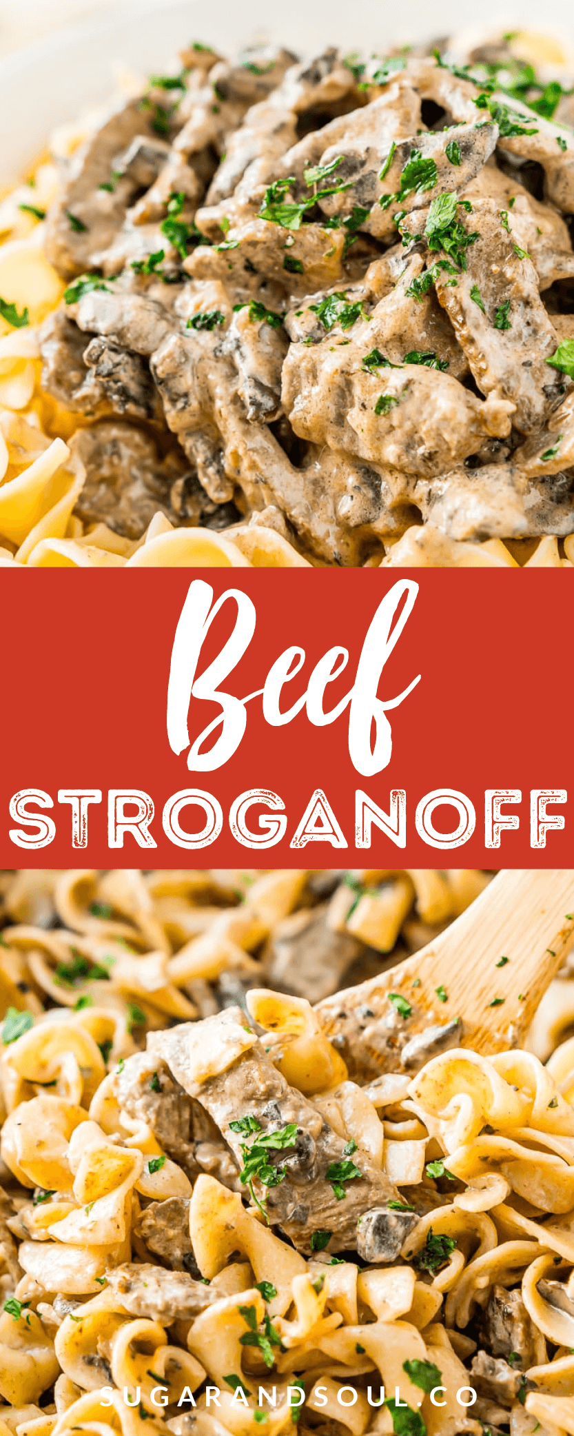 Beef Stroganoff is a delicious dinner recipe made with tender ribeye steak sautéed in a buttery mushroom and sour cream sauce and served over egg noodles.