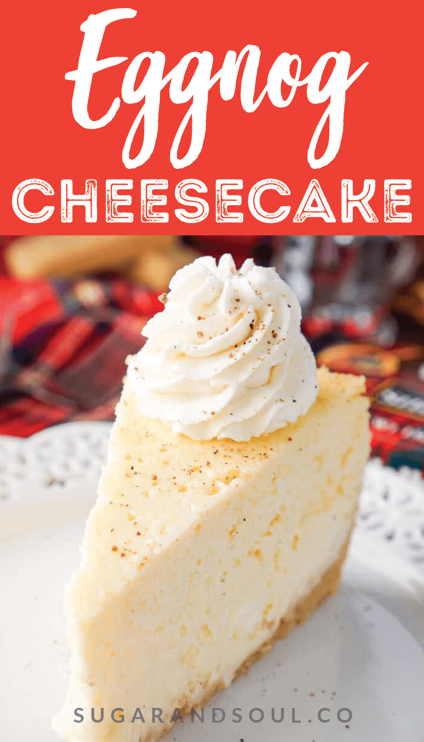 This Eggnog Cheesecake Recipe is enclosed in a sweet shortbread cookie crust and laced with whisky and nutmeg for the ultimate holiday dessert!