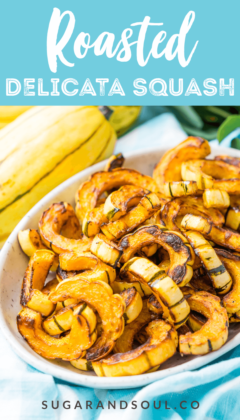 Delicata Squash is a small, easy to cook squash that's sweet and tender and doesn't require peeling because you can eat the skin! Roast it with salt, pepper, and olive oil or cinnamon, brown sugar, and coconut oil for an even sweeter side dish! via @sugarandsoulco