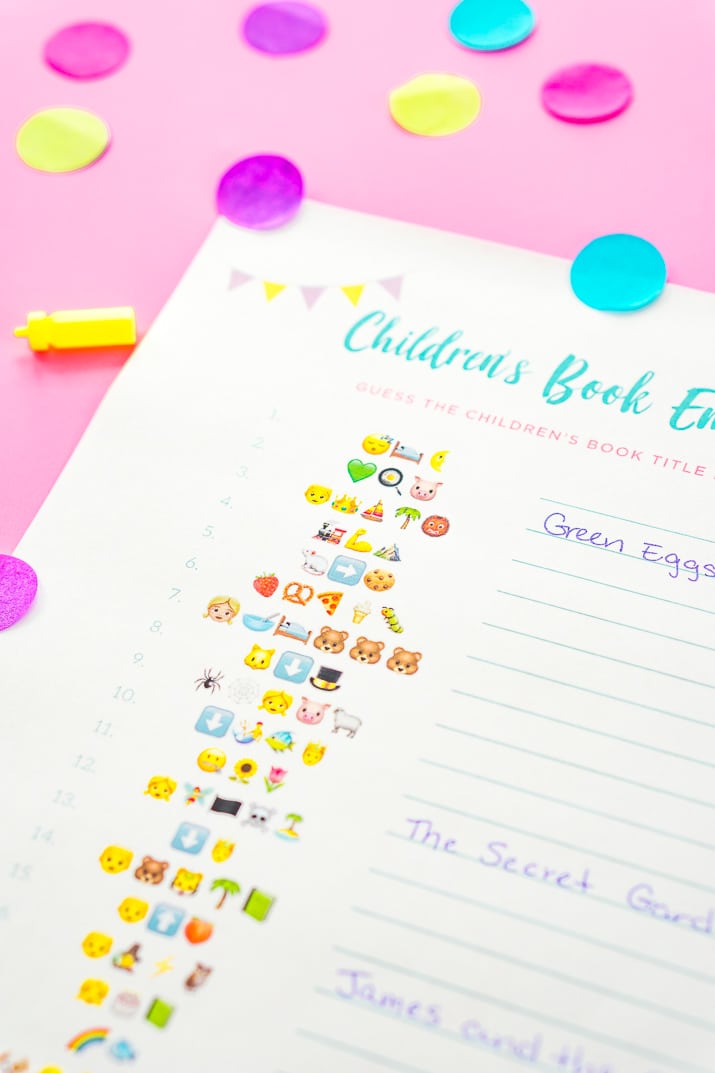 This FREE Emoji Pictionary Baby Shower Game Printable uses emoji images to guess the name of each book! It's a fun and new game idea everyone will love playing!