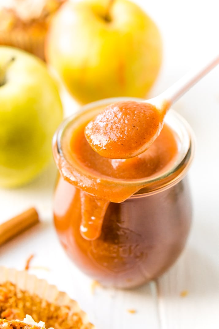 Homemade Crockpot Apple Butter is the perfect way to enjoy the fresh taste of fall apples all season long! Made with apples, sugar, spices, and butter, you can spread it on all your favorite baked goods, mix it into recipes, and more!