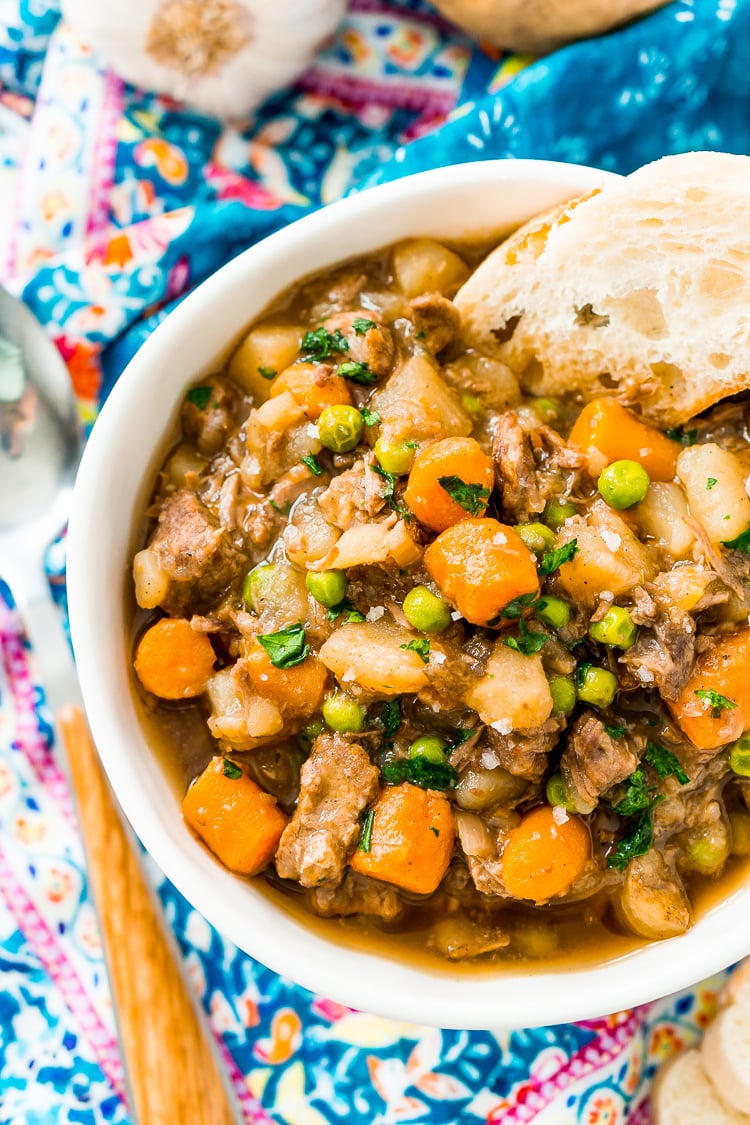 Crock Pot Beef Stew is filled with tender chunks of beef, carrots, peas, potatoes, celery, and savory spices, it’s a wholesome family favorite that’ll keep everyone warm as the weather gets cooler!