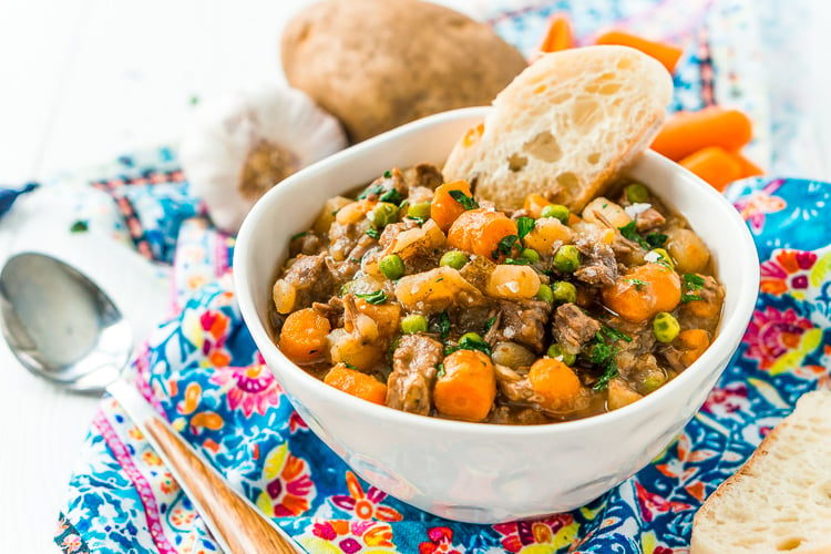Crock Pot Beef Stew is filled with tender chunks of beef, carrots, peas, potatoes, celery, and savory spices, it’s a wholesome family favorite that’ll keep everyone warm as the weather gets cooler!
