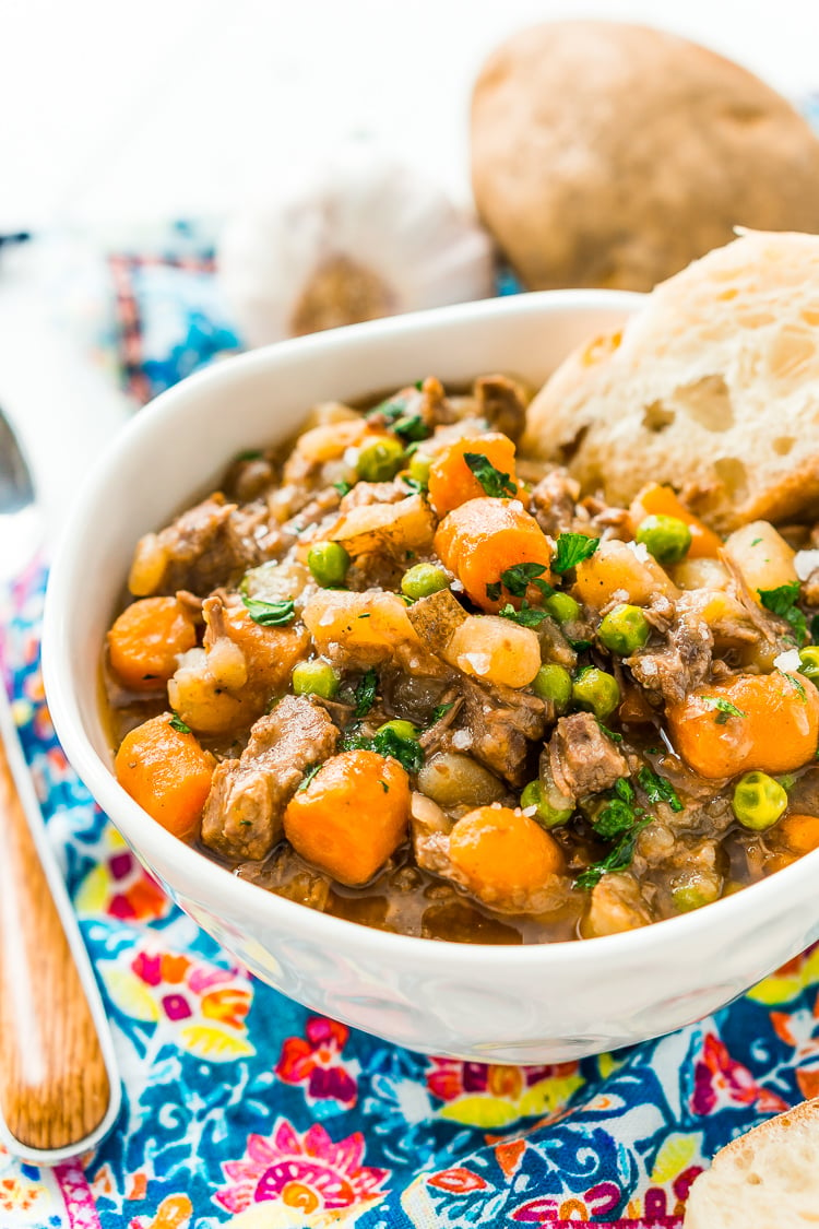 Crock Pot Beef Stew is filled with tender chunks of beef, carrots, peas, potatoes, celery, and savory spices, it’s a wholesome family favorite that’ll keep everyone warm as the weather gets cooler!