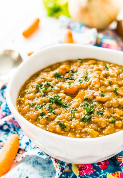 Lentil Soup is easy to make, wholesome -- and vegan! Made with a blend of savory vegetables and fragrant spices, it only takes one pot and a little prep to serve up this comforting meal.