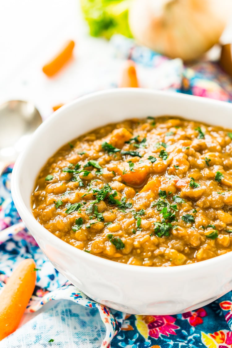 Lentil Soup is easy to make, wholesome -- and vegan! Made with a blend of savory vegetables and fragrant spices, it only takes one pot and a little prep to serve up this comforting meal.