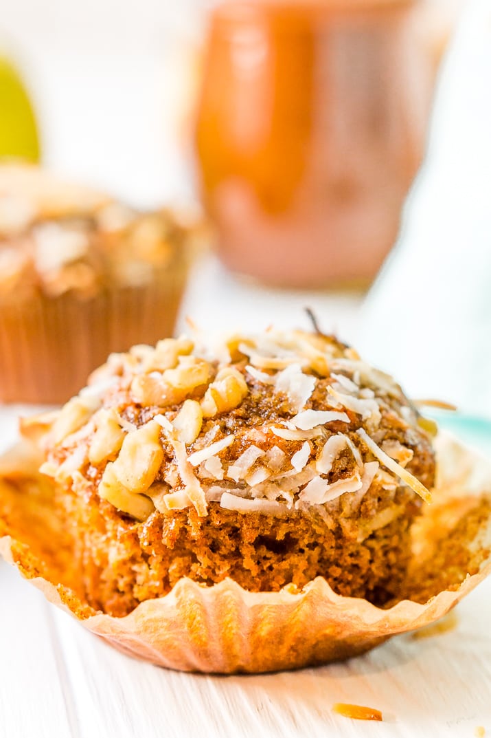 Morning Glory Muffins are a wholesome breakfast or snack recipe made with whole wheat flour and loaded with craisins, carrots, apple butter, walnuts, and more!