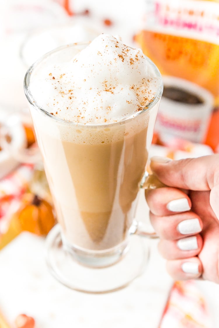 Pumpkin Spice Latte is easy to make at home and loaded with the spicy fall flavors of pumpkin, cinnamon, nutmeg, cloves, and rich bold coffee and frothy milk!