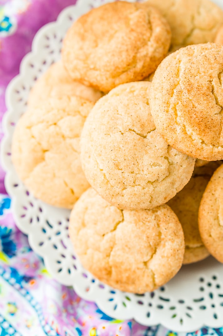 This Snickerdoodle Cookies recipe yields thick and chewy cookies that are sweet, tangy, and coated with cinnamon sugar.