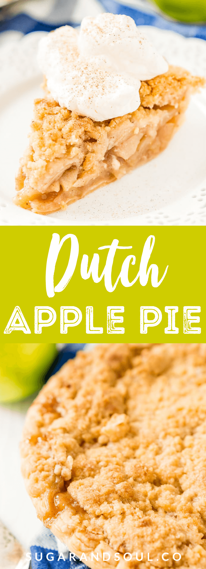 Dutch Apple Pie is made with a spiced apple filling in a flaky pie crust topped with a streusel made of flour, sugar, and butter. via @sugarandsoulco