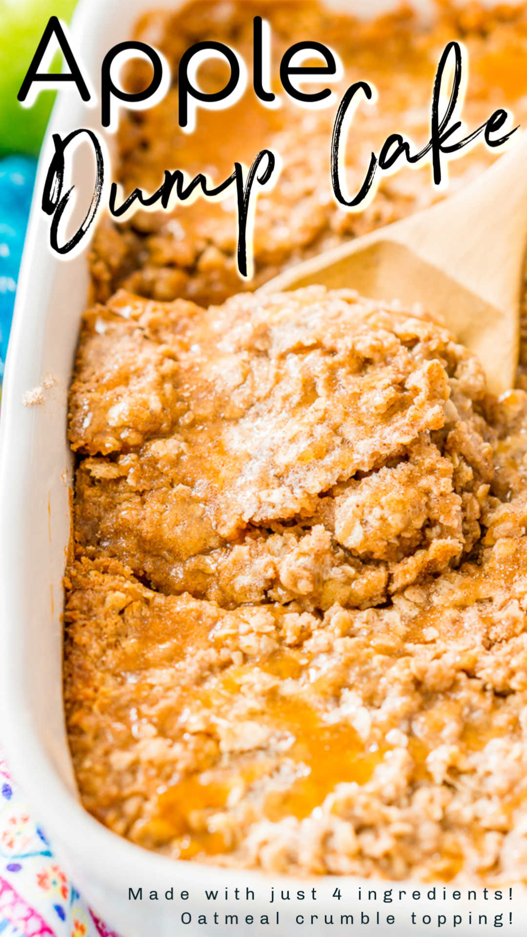 Apple Dump Cake is a 4-ingredient recipe that results in a delicious fall dessert somewhere between apple cake and apple crisp! via @sugarandsoulco