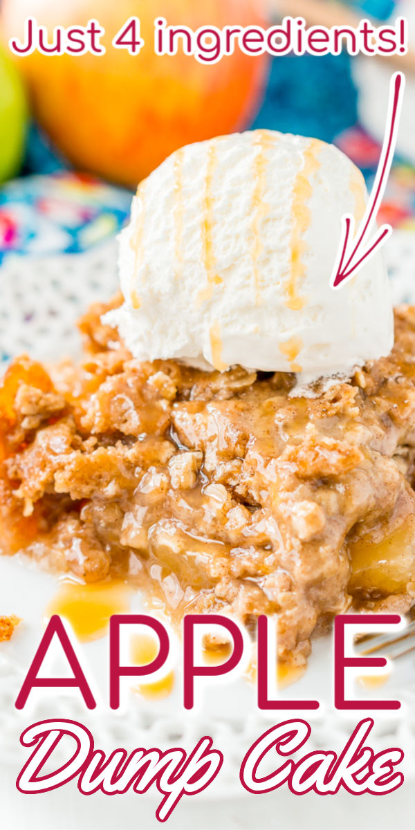 Apple Dump Cake is a 4-ingredient recipe that results in a delicious fall dessert somewhere between apple cake and apple crisp! via @sugarandsoulco