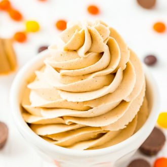 This is The Best Peanut Butter Frosting Recipe you're going to find. It's sweet, creamy, peanut buttery PERFECTION made with peanut butter, butter, powdered sugar, vanilla, and heavy cream!