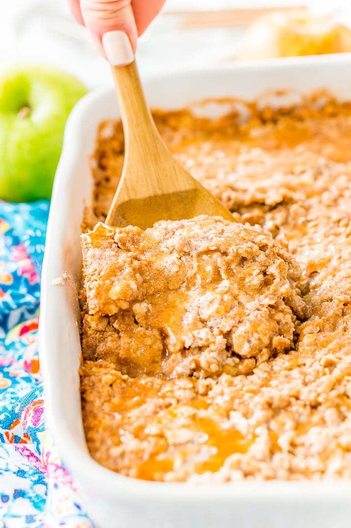 Apple Dump Cake is a 4-ingredient recipe that results in a delicious fall dessert somewhere between apple cake and apple crisp!