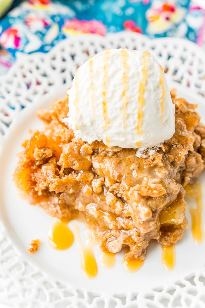 Apple Dump Cake is a 4-ingredient recipe that results in a delicious fall dessert somewhere between apple cake and apple crisp!