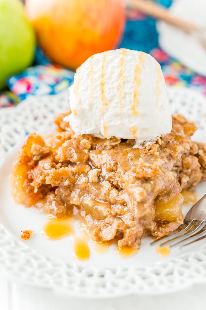 Apple Dump Cake is a 4-ingredient recipe that results in a delicious fall dessert somewhere between apple cake and apple crisp!